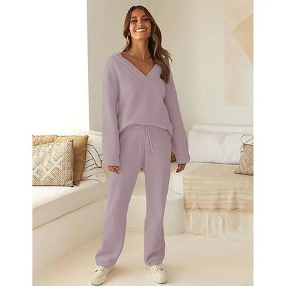 Women's 2 Piece Outfits Fuzzy Fleece Pajama Set Long Sleeve