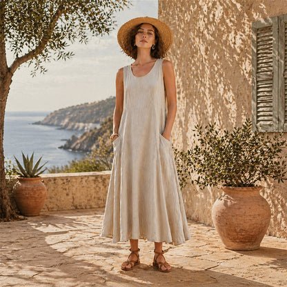 🔥 Last Day Promotion 75% OFF 🔥Women's Sleeveless Cotton And Linen Dress