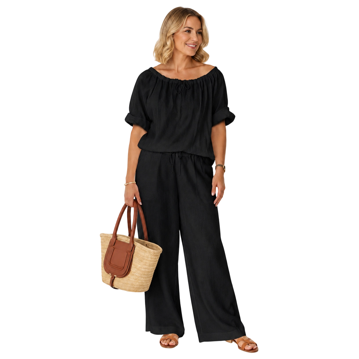 ⏳Time-Limited Special⏰Women's Drawstring Top & Pants 2-Piece Set – Relaxed Fit