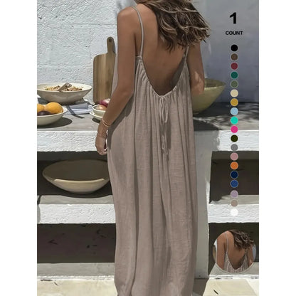 Womens Summer Casual Sleeveless Backless Cami Sundress 2026 Vacation House Dress