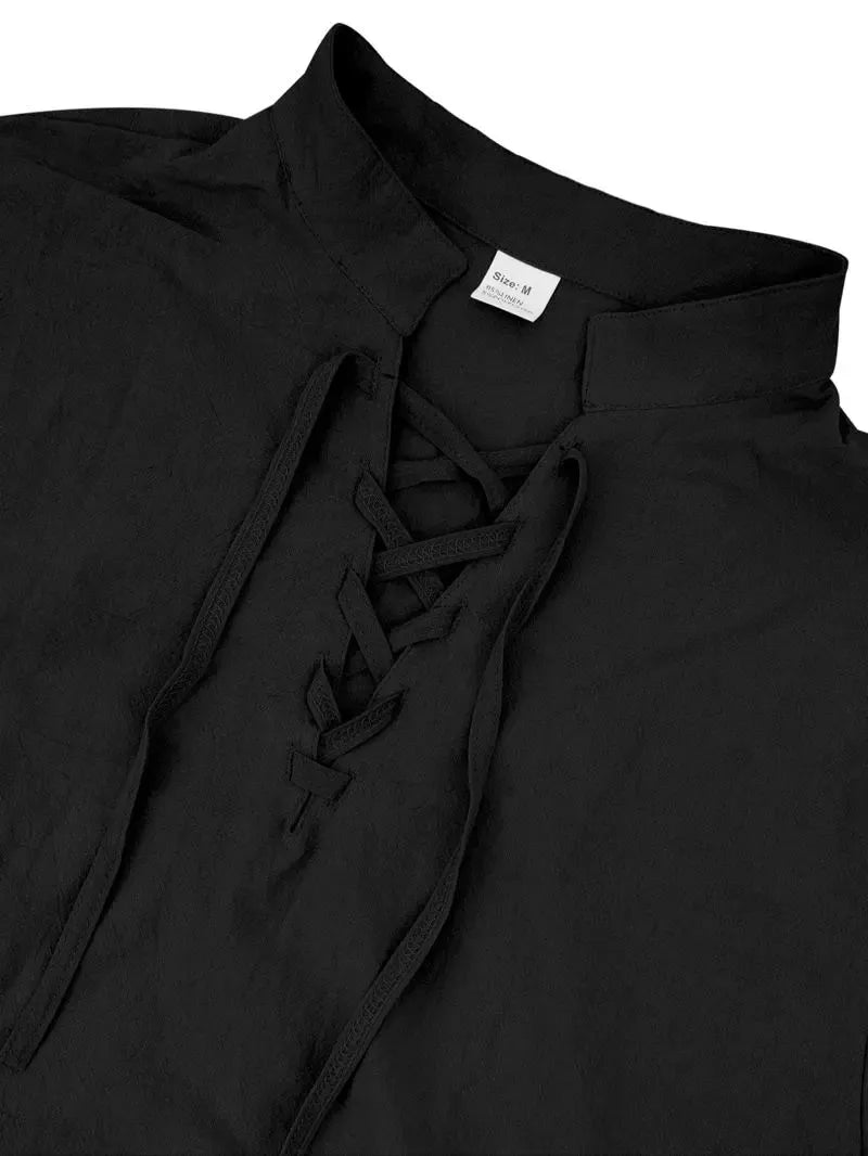 Men's Linen Casual Long Sleeve Polo Shirt