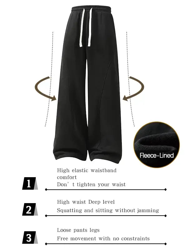 Men'S Fleece Thermal Lined Sweatpants Oversize Drawstring Waist Casual Loose Pants For Fall Winter School Season Daily Wear