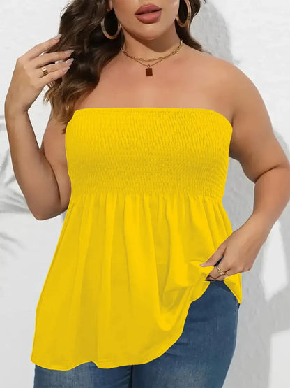 Plus Size Solid Ruffle Hem Shirred Tube Top