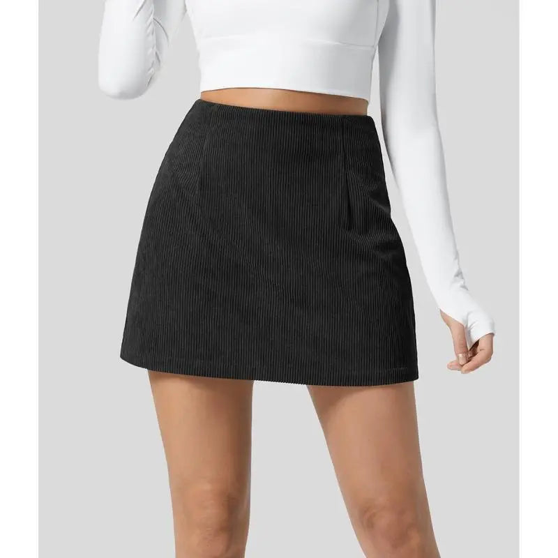 High Waisted Invisible Zipper 2-in-1 Mini A-line Corduroy Casual Skirt