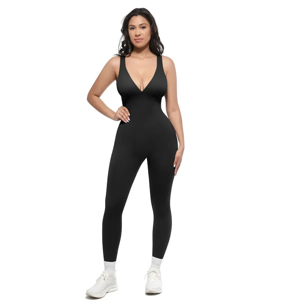 Deep V High-Waisted Tummy Control Jumpsuit