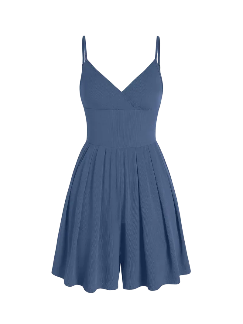 Women's Knitted Plain Backless Wrap Fitted Romper, Casual Chic Jumpsuit