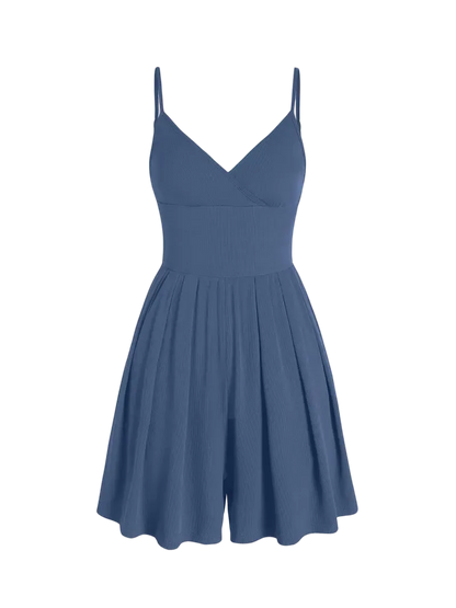Women's Knitted Plain Backless Wrap Fitted Romper, Casual Chic Jumpsuit