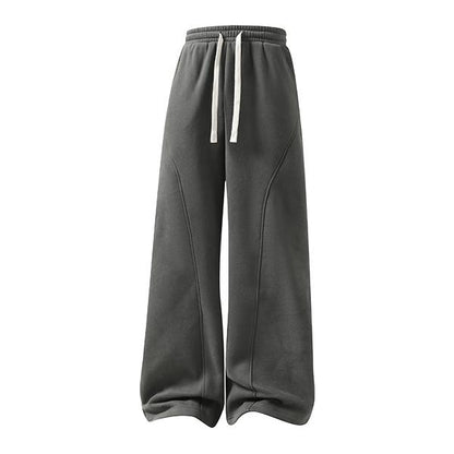 Men'S Fleece Thermal Lined Sweatpants Oversize Drawstring Waist Casual Loose Pants For Fall Winter School Season Daily Wear