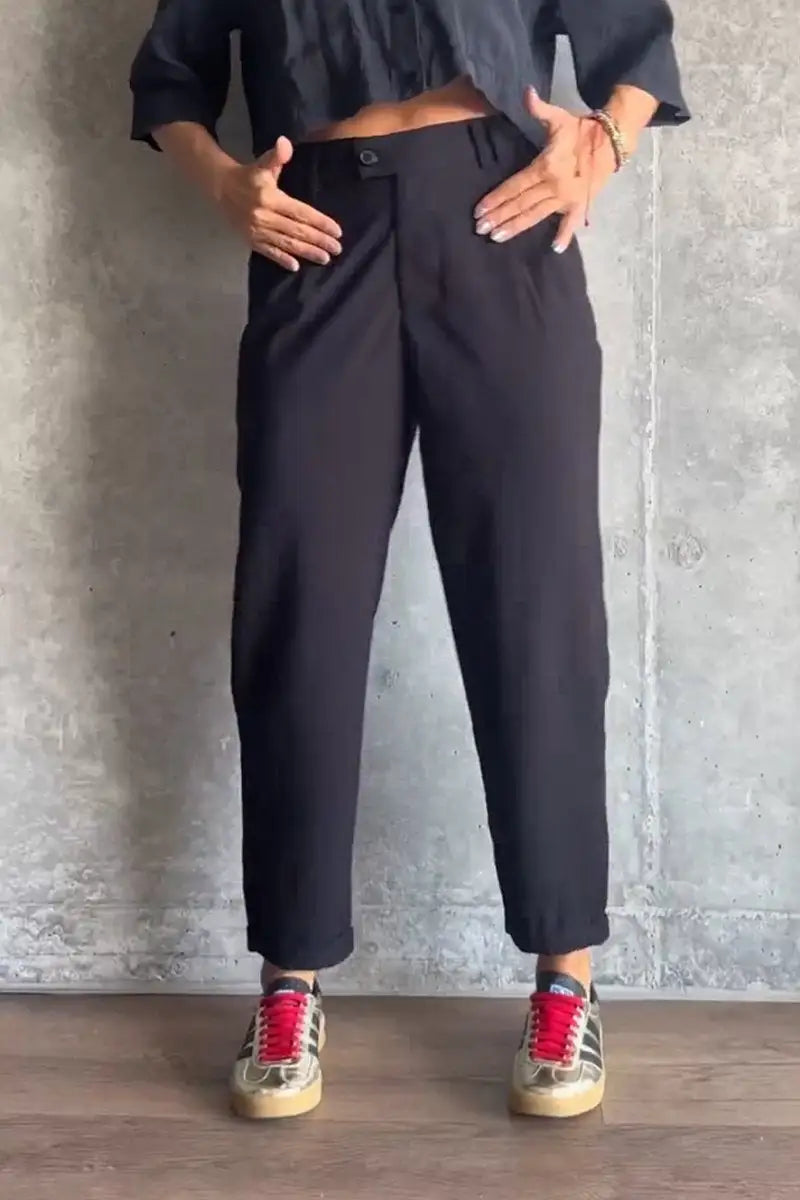Women's Casual Solid Color Nine-point Suit Pants