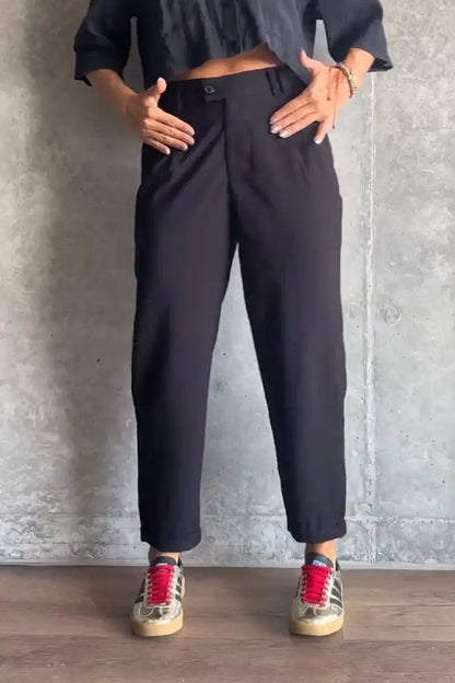 Women's Casual Solid Color Nine-point Suit Pants