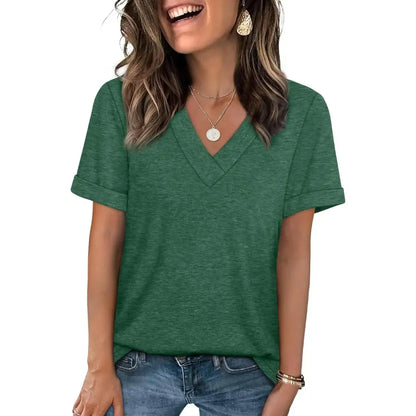 Women's Summer Tops Short Sleeve Basic Casual V Neck T Shirts