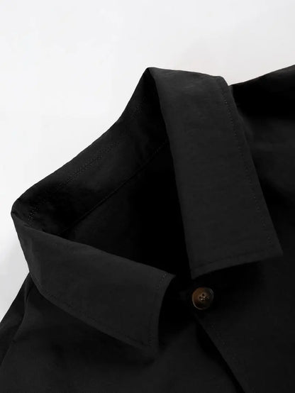 Men's Solid Color Pocket Button Front Shirt & Pants Two-Piece Set