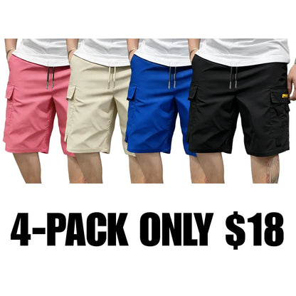 Street Style Three-Piece Set Men's Multi-Pocket Cargo Shorts