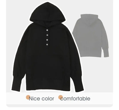 Women's Casual Oversized Sweatshirts Hoodies Button V Neck Long Sleeve Cotton Henley Pullover Hooded Tops 2025 Womenswear Winter Outfits Clothes