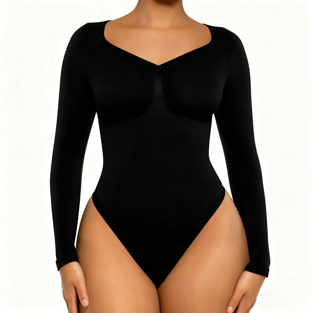 Women's Seamless Sculpt Long Sleeve Thong Comfortable Bodysuit for