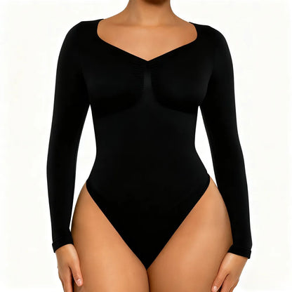 Women's Seamless Sculpt Long Sleeve Thong Comfortable Bodysuit for