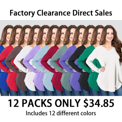 Long Sleeve V-Neck Round Hem Top (Multiple Colors)