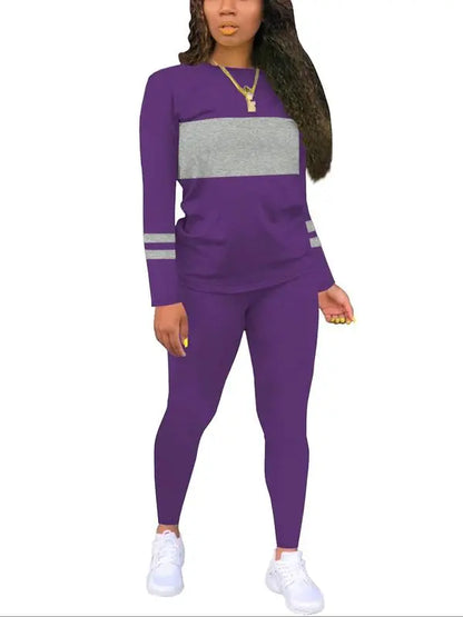 Women's Colorblock Round Neck & Plain Skinny Pants