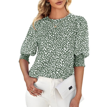 Cicy Bell Women's Polka Dot 3/4 Sleeve Blouse Tops Ladies Casual Office Work Crew Neck T-Shirt Spring Soft Crewneck