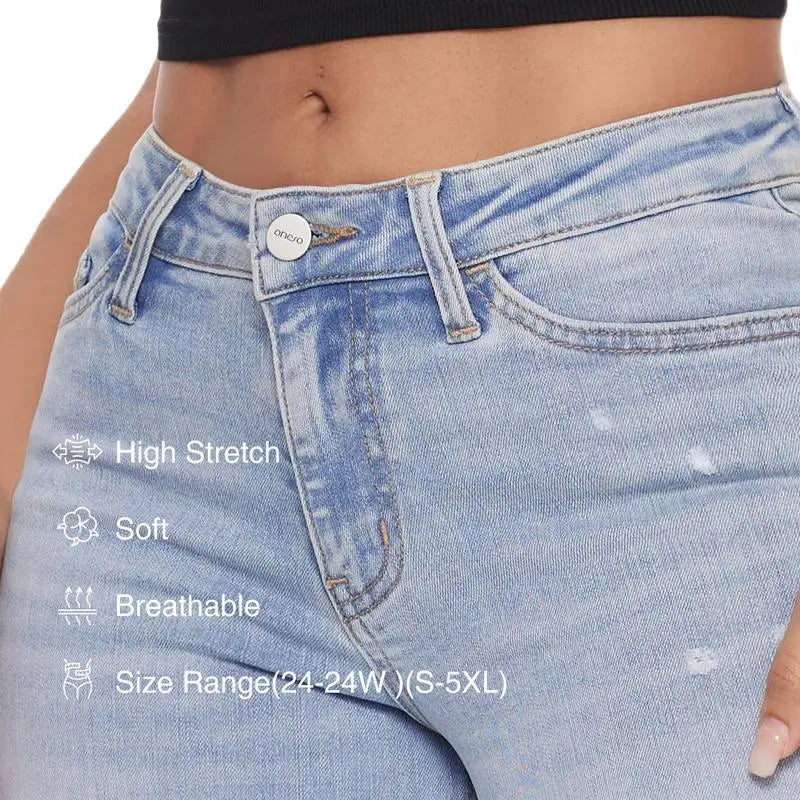 Mid-low Rise Baggy Jeans Stretchy Wide Leg for Women Distressed Pants Womenswear Bottom Lady Basic Minimalist Comfortable Denim Tummy Control Curve Hugging Plus Size Regular Size BBL