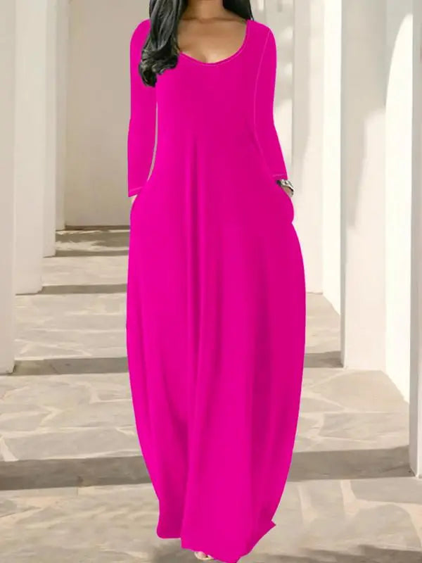 Women's Long Nightgown,Casual Round Neck Long Sleeve Pocket Sleepwear,Soft Comfortable All-Season Loungewear