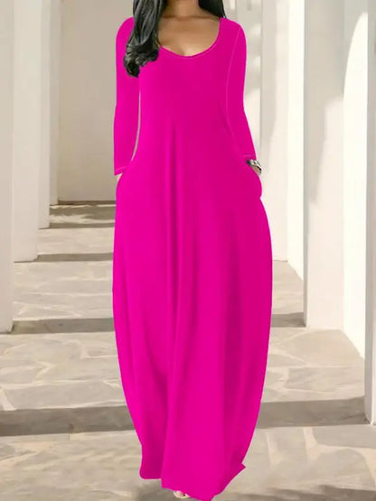 Women's Long Nightgown,Casual Round Neck Long Sleeve Pocket Sleepwear,Soft Comfortable All-Season Loungewear