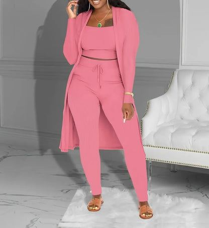 Women 3 Piece Wide Leg Pants Set Casual Long Sleeve Jacket Cardigan With Solid Tank Pants Set Dinner Suit Women