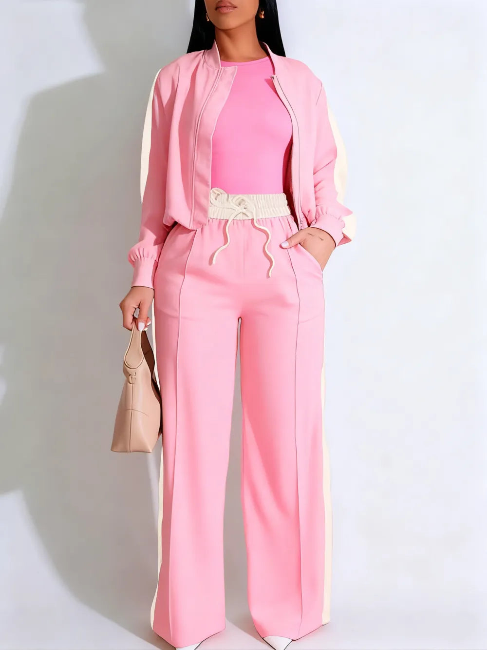Women's Patchwork Top & Wide Leg Pants Set