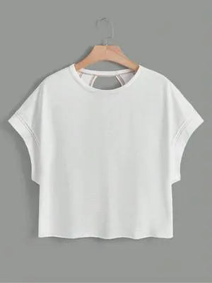 Women's Plain Cut Out Asymmetrical Hem Batwing Sleeve Tee, Elegant Casual Short Sleeve Round Neck T-Shirt for Summer, Ladies Clothes for Daily Wear
