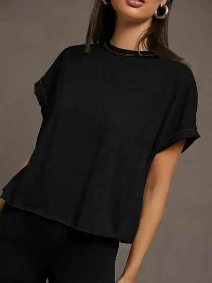 Women's Plain Cut Out Asymmetrical Hem Batwing Sleeve Tee, Elegant Casual Short Sleeve Round Neck T-Shirt for Summer, Ladies Clothes for Daily Wear