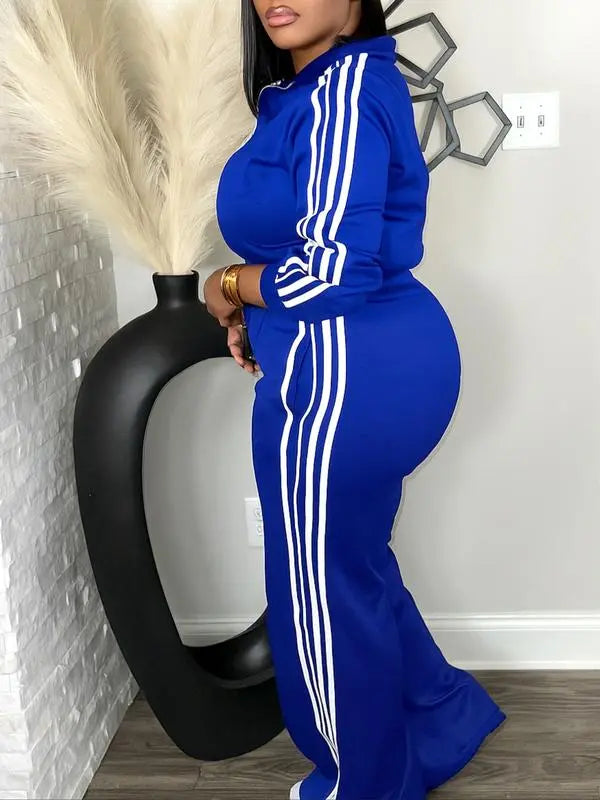 Women's Casual Long Sleeve Zip Up Jacket & Pants Set for Spring & Fall