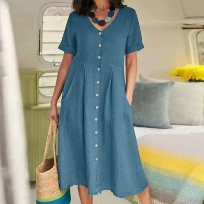 Women's Cotton Linen Midi Dress