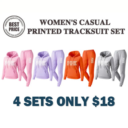 Women's Printed Hooded Sweatshirt And Drawstring Sweatpants Set