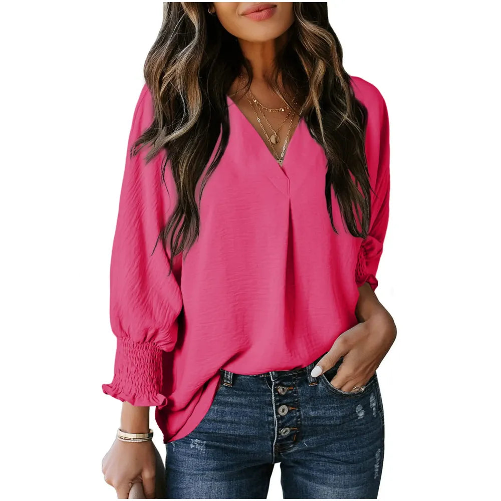 Women's V-Neck 3/4 Sleeve Oversized Tunic Tops