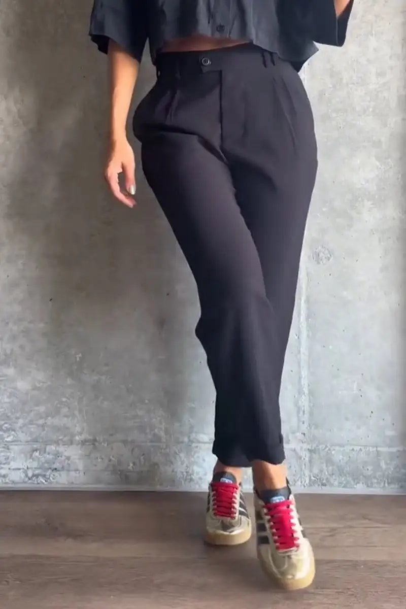 Women's Casual Solid Color Nine-point Suit Pants