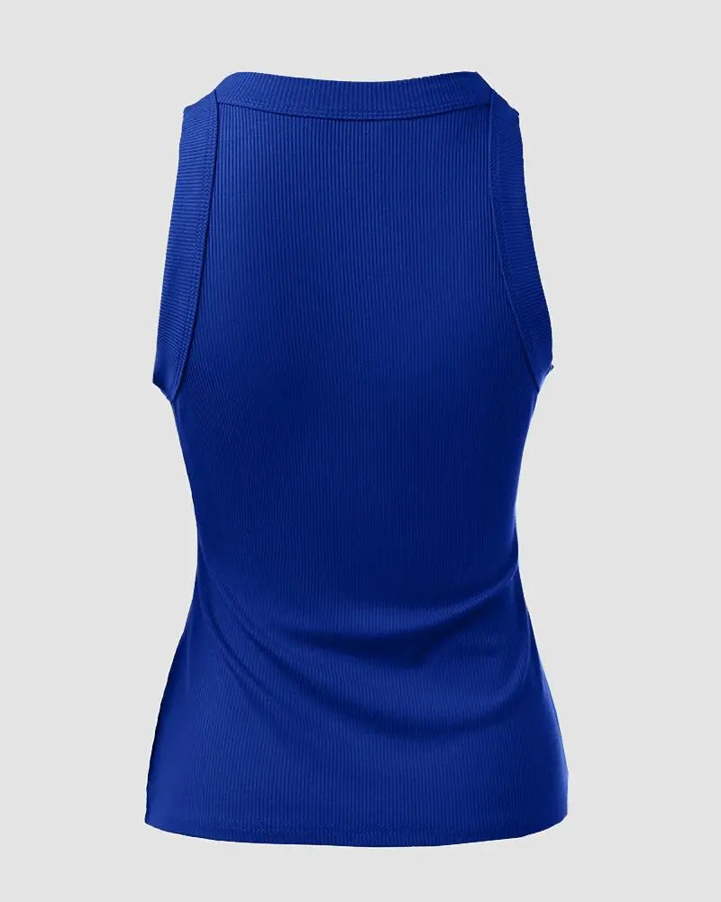 O-Neck Knit Sleeveless Basic Slim Fit Tummy Control Tank Casual Top(Without Pads)