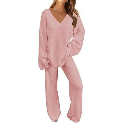 Women's 2 Piece Outfits Fuzzy Fleece Pajama Set Long Sleeve