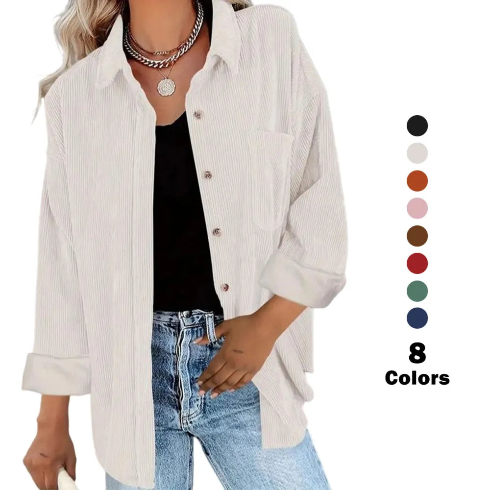 Plain Pocket Button Front Corduroy Shirt