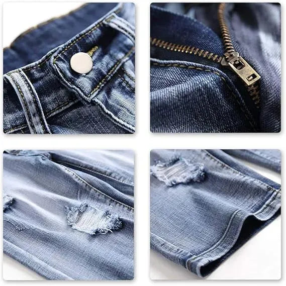 Men's Stretch Ripped Denim Cotton Comfort Shorts.