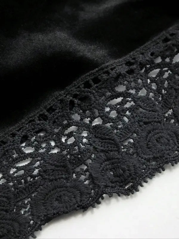 Velvet Lace Patchwork Lantern Sleeve Long Dress