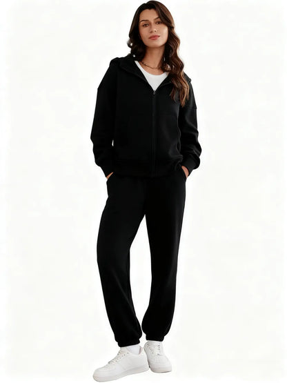 2 Piece Sets for Women Fleece Sweatsuits Zip Up Hoodie Sweatshirts Drawstring Jogger Sweatpants
