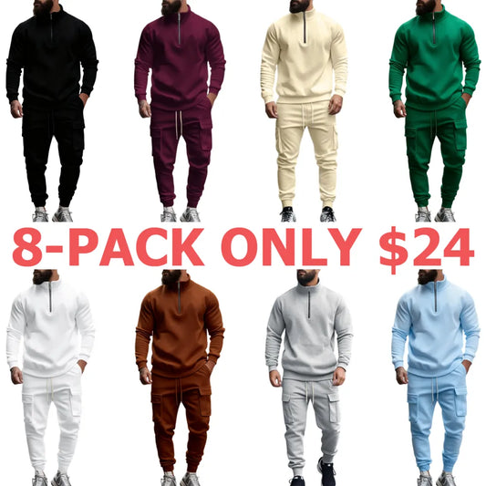 Men's Casual Fleece Lined Zipper Work Pants Set