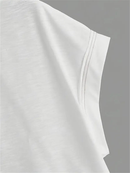 Women's Plain Cut Out Asymmetrical Hem Batwing Sleeve Tee, Elegant Casual Short Sleeve Round Neck T-Shirt for Summer, Ladies Clothes for Daily Wear