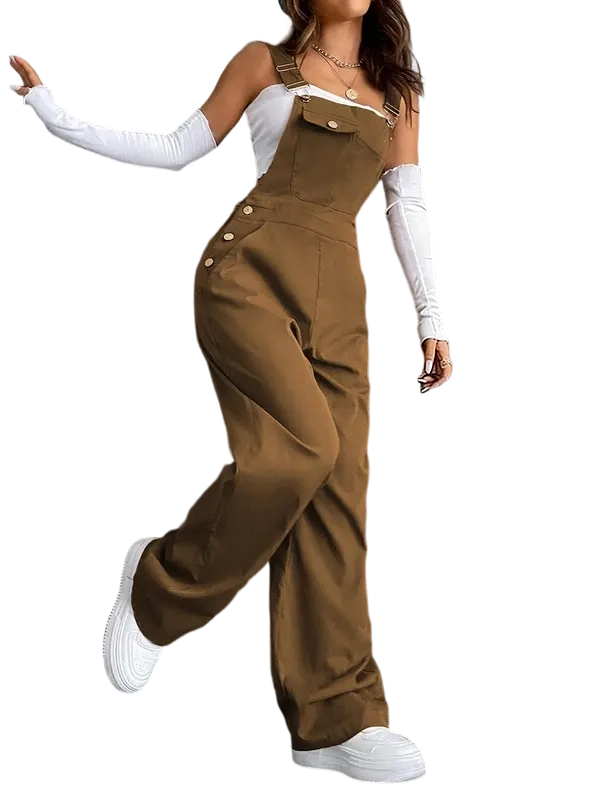 Women's Plain Pocket Overalls, Casual Comfy Overalls for Daily Wear, Ladies Clothes for All Seasons, Womenswear