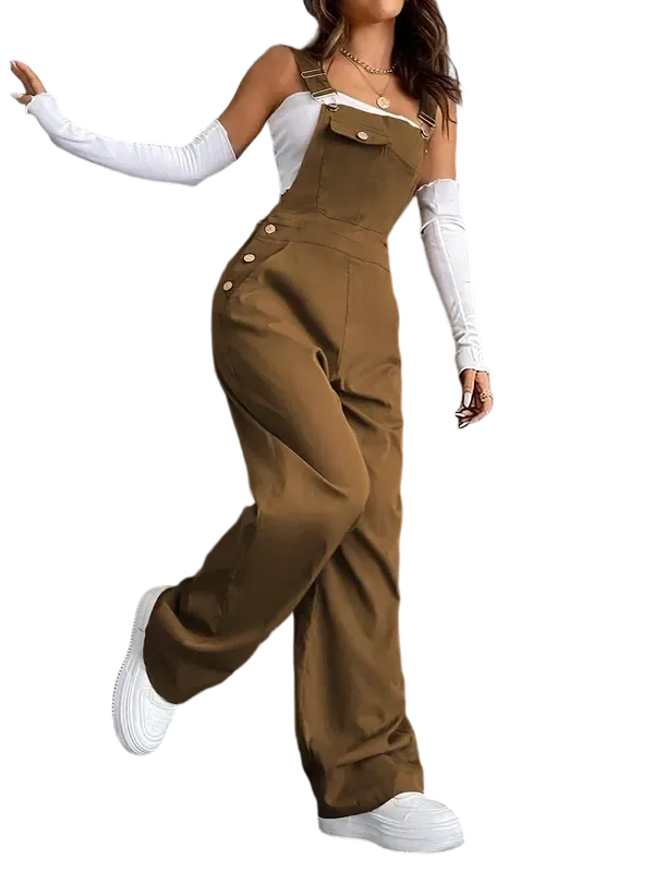 Women's Plain Pocket Overalls, Casual Comfy Overalls for Daily Wear, Ladies Clothes for All Seasons, Womenswear