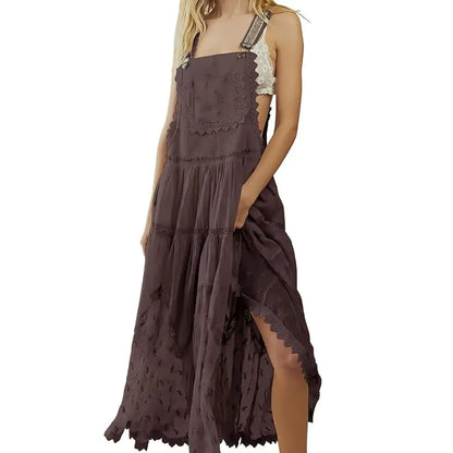 Women's Basic Minimalist Sleeveless Laced Embroidered Tulle Bib Dress