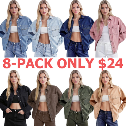 Women's Solid-Color Button-Down Denim Jacket