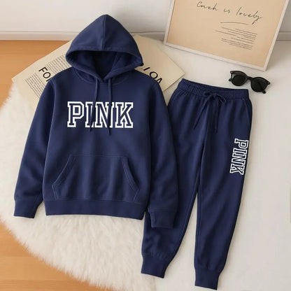 Women's Printed Hooded Sweatshirt And Drawstring Sweatpants Set
