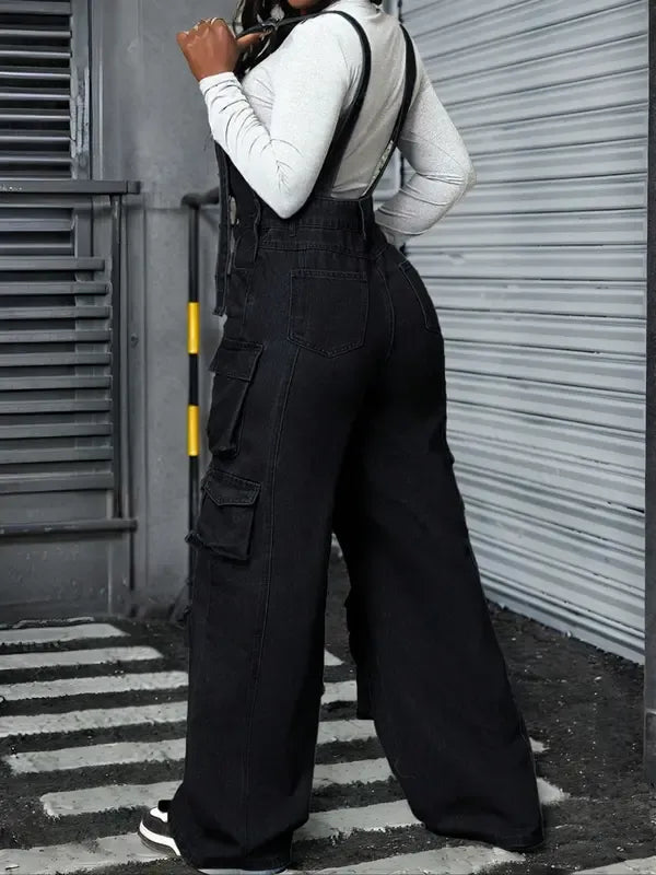 Women's Adjustable Strap Denim Jumpsuit