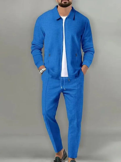 Men’s Zip-Up Tracksuit Set – Sporty 2-Piece Jacket & Pants with Drawstring Waist